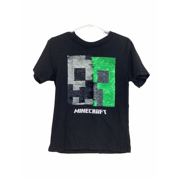 Mojang Black Multicolored Sequined Minecraft T-Shirt Kid's Youth Size XS/4 - Picture 1 of 6